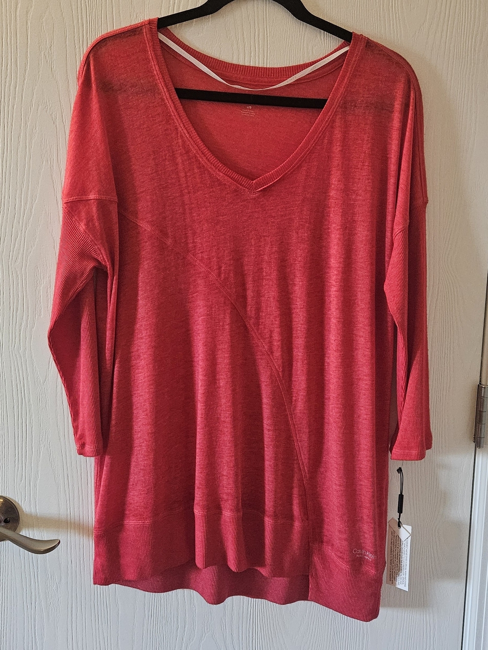Calvin Klein Performance Coral-Red V-Neck Knit Tunic